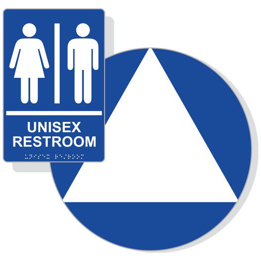 White on Blue California Title 24 Unisex Restroom Sign Set RRE-14844_DCT_Title24Set_White_on_Blue