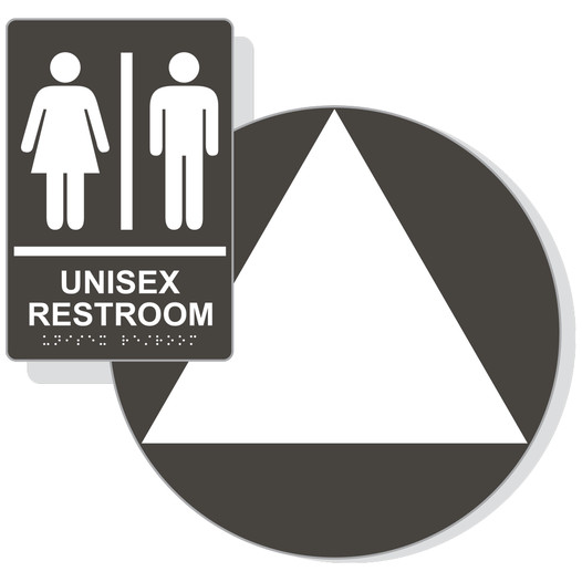 White on Charcoal Gray California Title 24 Unisex Restroom Sign Set RRE-14844_DCT_Title24Set_White_on_CharcoalGray