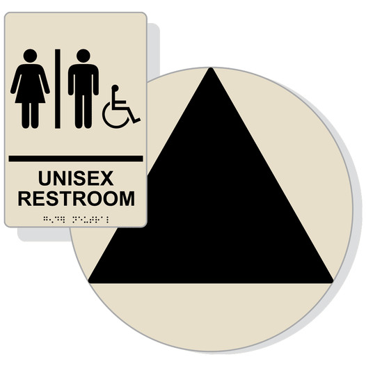 Black on Almond California Title 24 Accessible Unisex Restroom Sign Set RRE-14845_DCT_Title24Set_Black_on_Almond