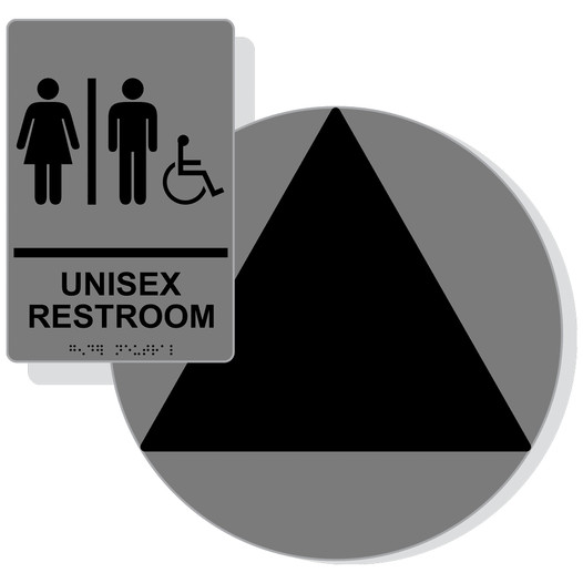 Black on Gray California Title 24 Accessible Unisex Restroom Sign Set RRE-14845_DCT_Title24Set_Black_on_Gray