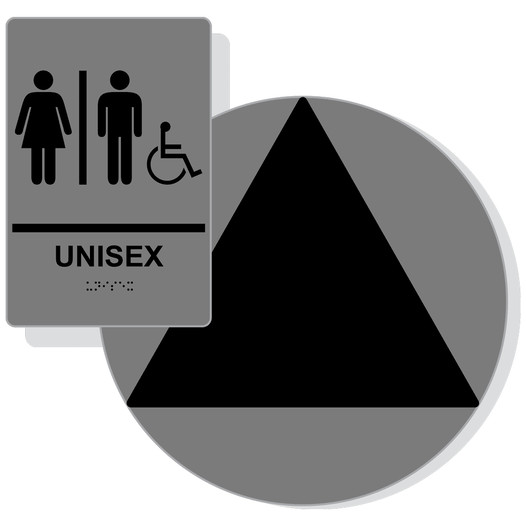 Black on Gray California Title 24 Accessible Unisex Restroom Sign Set RRE-19618_DCT_Title24Set_Black_on_Gray