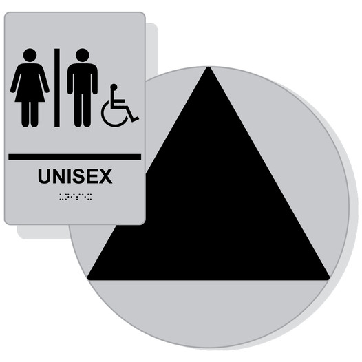 Black on Silver California Title 24 Accessible Unisex Restroom Sign Set RRE-19618_DCT_Title24Set_Black_on_Silver
