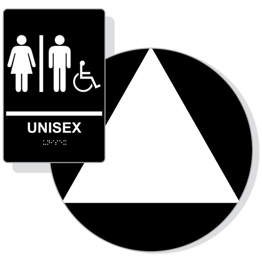 White on Black California Title 24 Accessible Unisex Restroom Sign Set RRE-19618_DCT_Title24Set_White_on_Black
