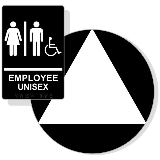 White on Black California Title 24 Accessible Unisex Employee Restroom Sign Set RRE-19619_DCT_Title24Set_White_on_Black