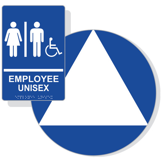 White on Blue California Title 24 Accessible Unisex Employee Restroom Sign Set RRE-19619_DCT_Title24Set_White_on_Blue