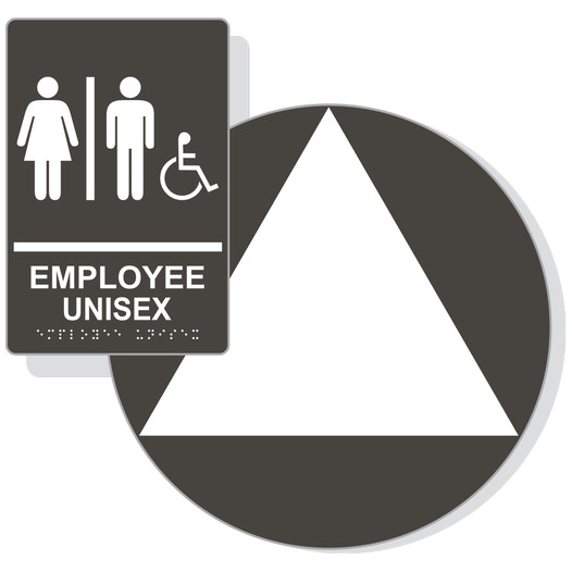White on Charcoal Gray California Title 24 Accessible Unisex Employee Restroom Sign Set RRE-19619_DCT_Title24Set_White_on_CharcoalGray