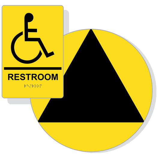 Black on Yellow California Title 24 Accessible Unisex Restroom Sign Set RRE-35193_DCT_Title24Set_Black_on_Yellow