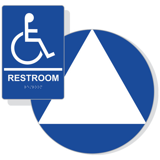 White on Blue California Title 24 Accessible Unisex Restroom Sign Set RRE-35193_DCT_Title24Set_White_on_Blue