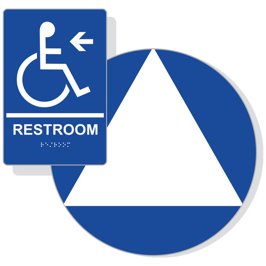 White on Blue California Title 24 Accessible Unisex Restroom Left Sign Set RRE-35195_DCT_Title24Set_White_on_Blue