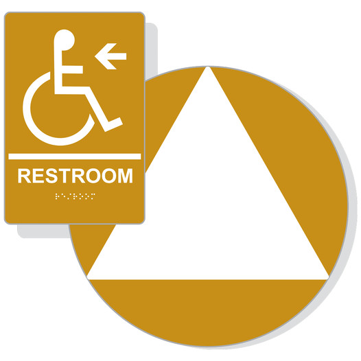 White on Gold California Title 24 Accessible Unisex Restroom Left Sign Set RRE-35195_DCT_Title24Set_White_on_Gold