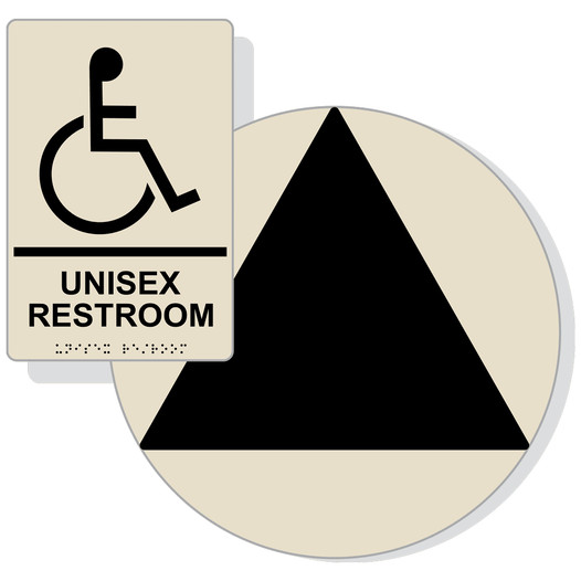 Black on Almond California Title 24 Accessible Unisex Restroom Sign Set RRE-35199_DCT_Title24Set_Black_on_Almond