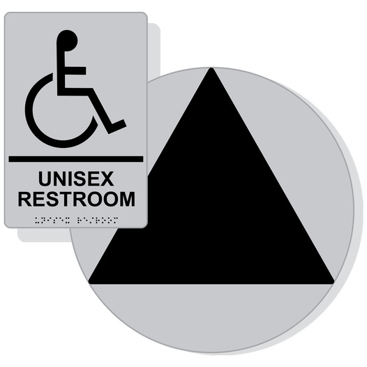 Black on Silver California Title 24 Accessible Unisex Restroom Sign Set RRE-35199_DCT_Title24Set_Black_on_Silver