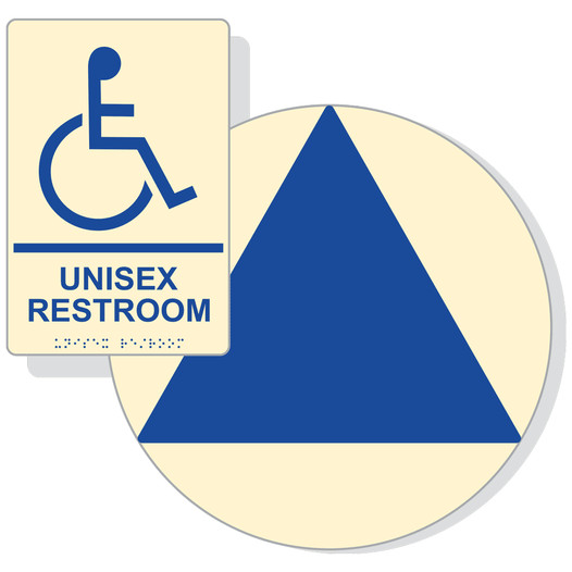 Blue on Ivory California Title 24 Accessible Unisex Restroom Sign Set RRE-35199_DCT_Title24Set_Blue_on_Ivory