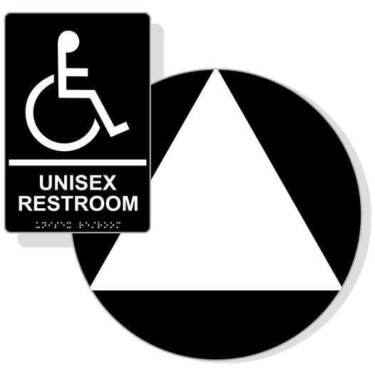 White on Black California Title 24 Accessible Unisex Restroom Sign Set RRE-35199_DCT_Title24Set_White_on_Black
