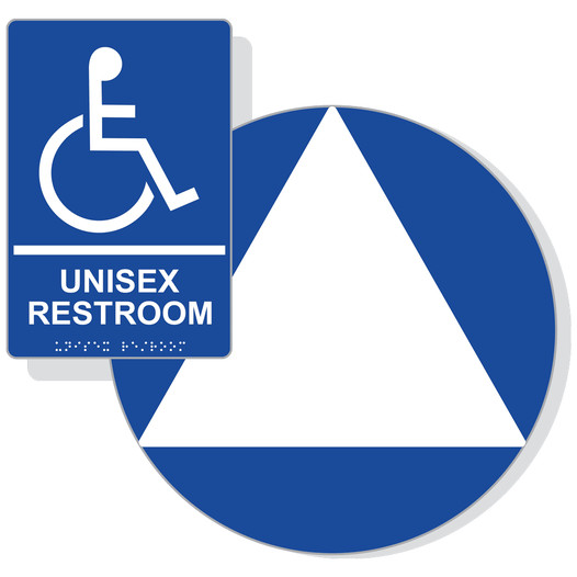 White on Blue California Title 24 Accessible Unisex Restroom Sign Set RRE-35199_DCT_Title24Set_White_on_Blue