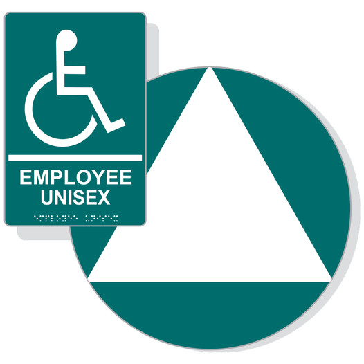 White on Bahama Blue California Title 24 Accessible Employee Unisex Restroom Sign Set RRE-35202_DCT_Title24Set_White_on_BahamaBlue