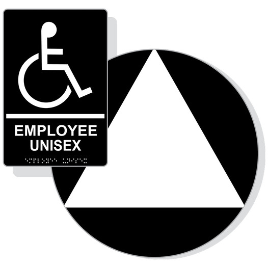 White on Black California Title 24 Accessible Employee Unisex Restroom Sign Set RRE-35202_DCT_Title24Set_White_on_Black