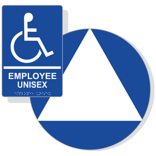 White on Blue California Title 24 Accessible Employee Unisex Restroom Sign Set RRE-35202_DCT_Title24Set_White_on_Blue