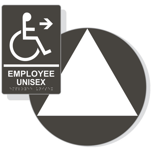 White on Charcoal Gray California Title 24 Accessible Employee Unisex Restroom Right Sign Set RRE-35203_DCT_Title24Set_White_on_CharcoalGray