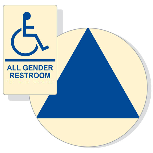 Blue on Ivory California Title 24 Accessible All Gender Restroom Sign Set RRE-35205_DCT_Title24Set_Blue_on_Ivory