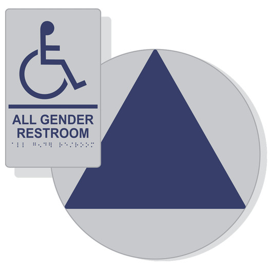 Marine Blue on Silver California Title 24 Accessible All Gender Restroom Sign Set RRE-35205_DCT_Title24Set_MarineBlue_on_Silver