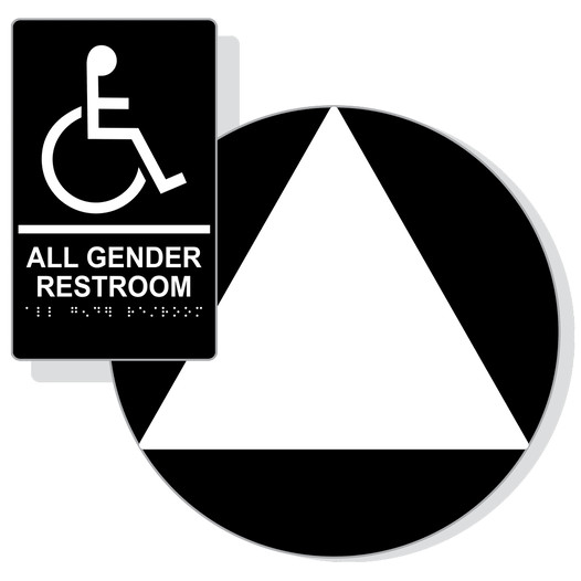 White on Black California Title 24 Accessible All Gender Restroom Sign Set RRE-35205_DCT_Title24Set_White_on_Black