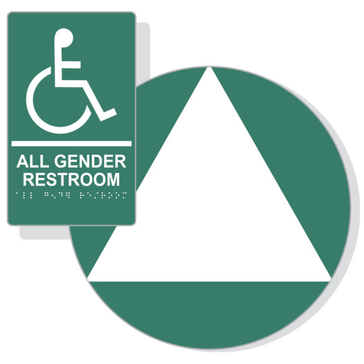 White on Pine Green California Title 24 Accessible All Gender Restroom Sign Set RRE-35205_DCT_Title24Set_White_on_PineGreen