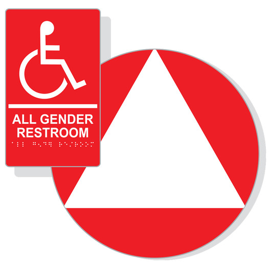 White on Red California Title 24 Accessible All Gender Restroom Sign Set RRE-35205_DCT_Title24Set_White_on_Red