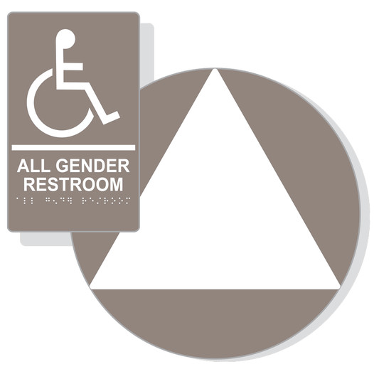White on Taupe California Title 24 Accessible All Gender Restroom Sign Set RRE-35205_DCT_Title24Set_White_on_Taupe