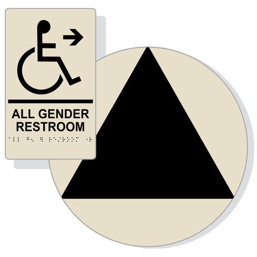 Black on Almond California Title 24 Accessible All Gender Restroom Right Sign Set RRE-35206_DCT_Title24Set_Black_on_Almond