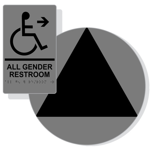 Black on Gray California Title 24 Accessible All Gender Restroom Right Sign Set RRE-35206_DCT_Title24Set_Black_on_Gray