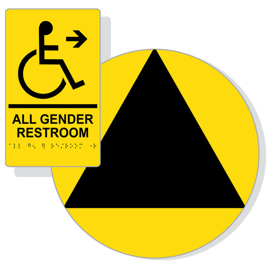 Black on Yellow California Title 24 Accessible All Gender Restroom Right Sign Set RRE-35206_DCT_Title24Set_Black_on_Yellow
