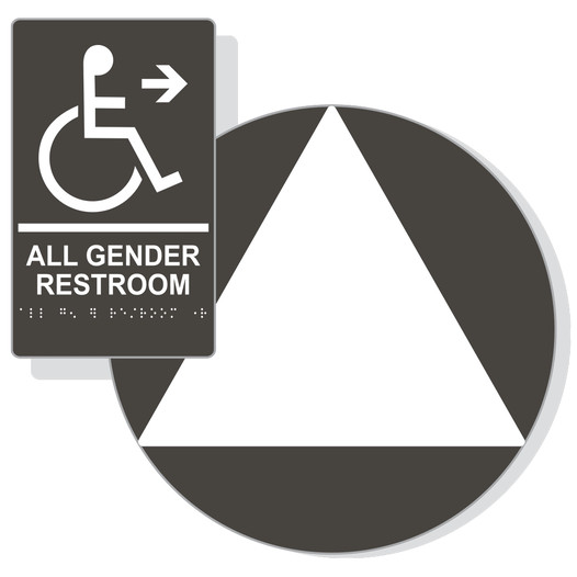 White on Charcoal Gray California Title 24 Accessible All Gender Restroom Right Sign Set RRE-35206_DCT_Title24Set_White_on_CharcoalGray