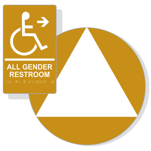 White on Gold California Title 24 Accessible All Gender Restroom Right Sign Set RRE-35206_DCT_Title24Set_White_on_Gold