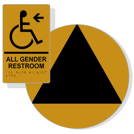 Black on Gold California Title 24 Accessible All Gender Restroom Left Sign Set RRE-35207_DCT_Title24Set_Black_on_Gold
