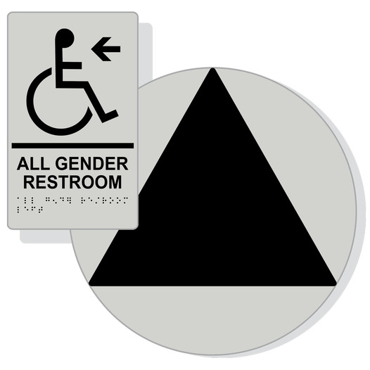 Black on Pearl Gray California Title 24 Accessible All Gender Restroom Left Sign Set RRE-35207_DCT_Title24Set_Black_on_PearlGray