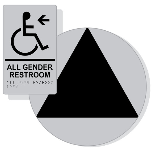 Black on Silver California Title 24 Accessible All Gender Restroom Left Sign Set RRE-35207_DCT_Title24Set_Black_on_Silver
