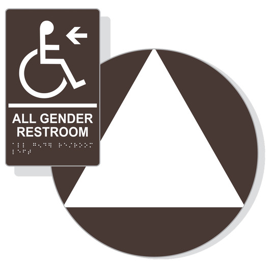White on Dark Brown California Title 24 Accessible All Gender Restroom Left Sign Set RRE-35207_DCT_Title24Set_White_on_DarkBrown