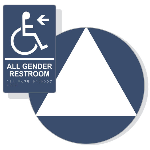 White on Navy California Title 24 Accessible All Gender Restroom Left Sign Set RRE-35207_DCT_Title24Set_White_on_Navy