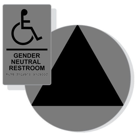 Black on Gray California Title 24 Accessible Gender Neutral Restroom Sign Set RRE-35208_DCT_Title24Set_Black_on_Gray
