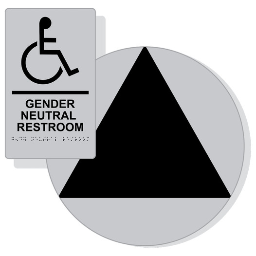 Black on Silver California Title 24 Accessible Gender Neutral Restroom Sign Set RRE-35208_DCT_Title24Set_Black_on_Silver
