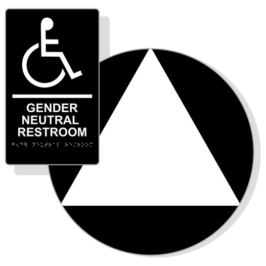 White on Black California Title 24 Accessible Gender Neutral Restroom Sign Set RRE-35208_DCT_Title24Set_White_on_Black