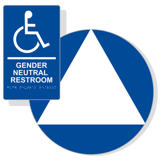 White on Blue California Title 24 Accessible Gender Neutral Restroom Sign Set RRE-35208_DCT_Title24Set_White_on_Blue