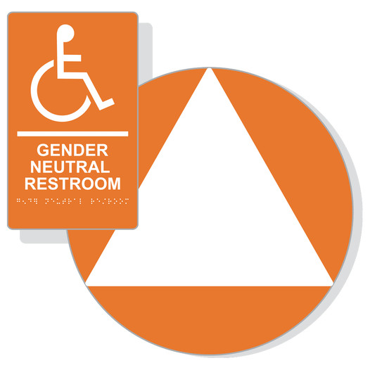 White on Orange California Title 24 Accessible Gender Neutral Restroom Sign Set RRE-35208_DCT_Title24Set_White_on_Orange