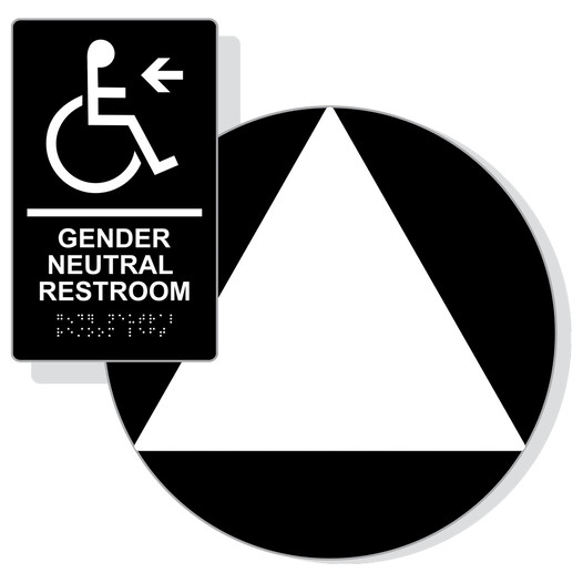 White on Black California Title 24 Accessible Gender Neutral Restroom Left Sign Set RRE-35210_DCT_Title24Set_White_on_Black