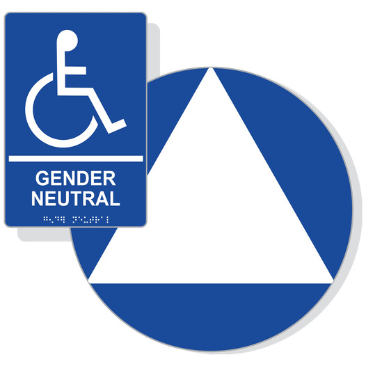 White on Blue California Title 24 Accessible Gender Neutral Restroom Sign Set RRE-35211_DCT_Title24Set_White_on_Blue