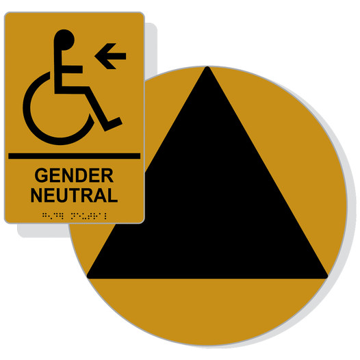 Black on Gold California Title 24 Accessible Gender Neutral Restroom Left Sign Set RRE-35213_DCT_Title24Set_Black_on_Gold