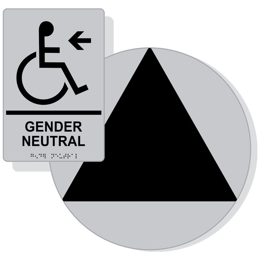 Black on Silver California Title 24 Accessible Gender Neutral Restroom Left Sign Set RRE-35213_DCT_Title24Set_Black_on_Silver