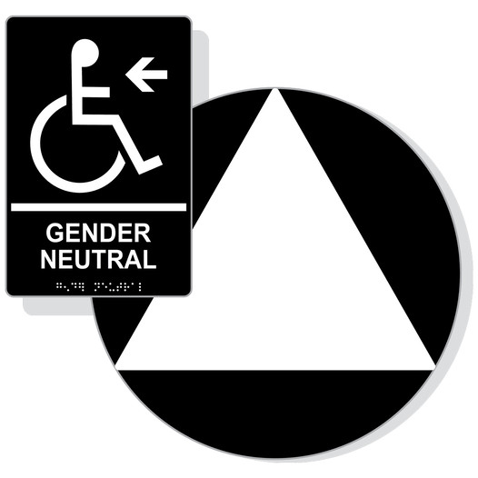 White on Black California Title 24 Accessible Gender Neutral Restroom Left Sign Set RRE-35213_DCT_Title24Set_White_on_Black