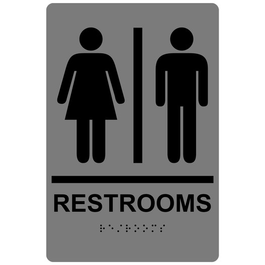 Gray ADA Braille RESTROOMS Sign With Symbol RRE-105_Black_on_Gray